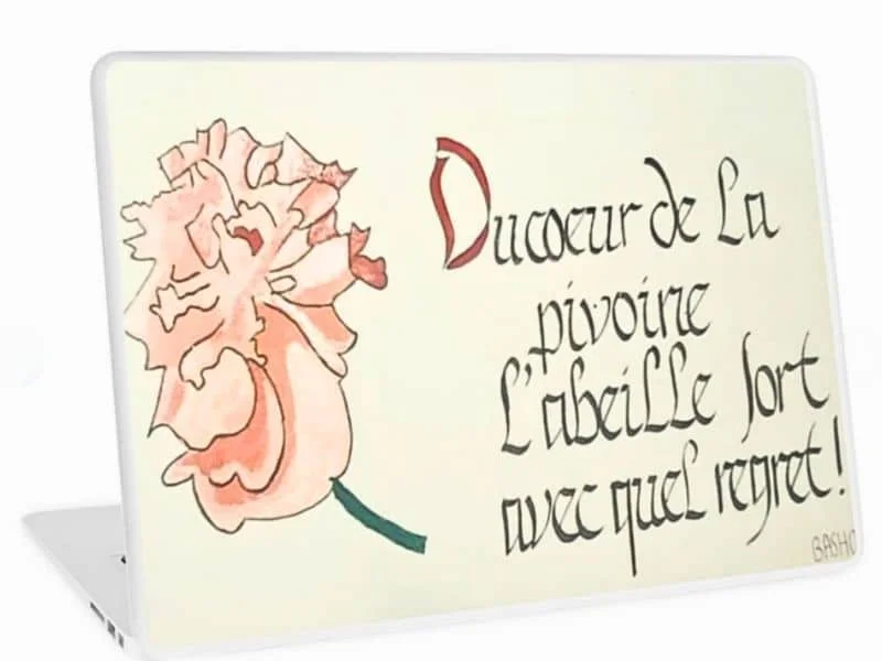 skin ordinateur basho skin d'ordinateur avec le design pivoine et le haiku de Basho